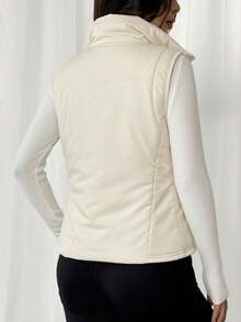SHEIN EZwear Women's Beige Zip-Up Casual Down Vest Jacket, Winter - Beige - View 2