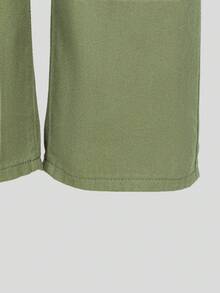 SHEIN Denimly 女童休闲简约学院风水洗牛仔松紧腰拉链裤脚七分牛仔裤 - 綠色 - 查看 7