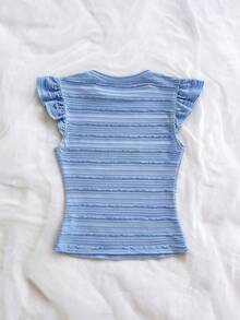 Soleia 休闲度假、西部海滩、婚礼宾客、毕业典礼、早午餐、圣帕特里克节、春假、复活节、音乐节 优雅波西米亚风热带花卉印花荷叶边袖T恤吊带背心，春夏款 - 藍色 - 查看 2