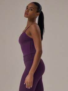 Musera Sport Sport Slinky Figurbetontes Cami Weste Co-Ord Oberteil nur Winter Aktiv Sport Gym Lässig Workout Lounge Padel Fitness - Violett - Übersicht 3