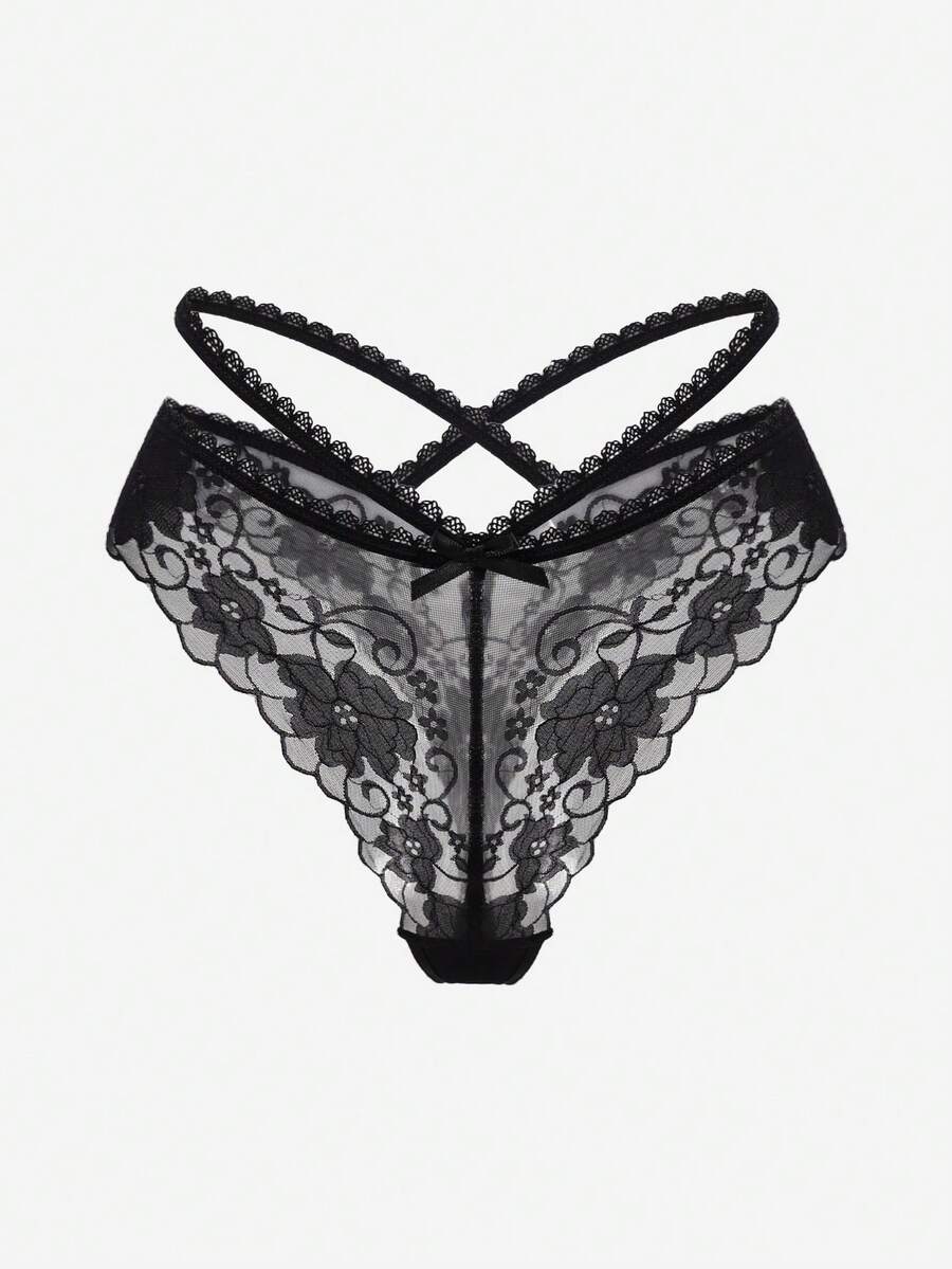 Crystal Vow Women's Lace Trim Comfort Bikini Panties - Black - View 1