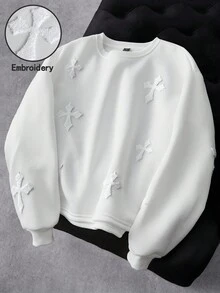 Manfinity EMRG 男士街头风流行INS风十字绣卫衣，适合音乐节、夜店、酒吧等场合，也可作为男友/老公礼物、周年纪念礼物，白色圆领 - 白色 - 查看 5