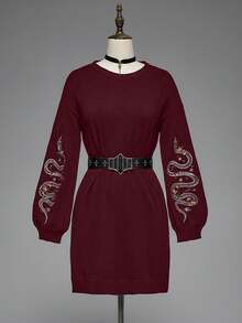 ROMWE Gothic Snake Embroidery Pullover Sweater Dress For Women - Purple - View 1