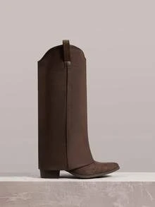 Styleloop Botas de vaquera occidental, botas de montar bordadas, botas Chelsea, botas altas Maillard, adecuadas para Halloween, Navidad, fiestas - Café integral - Ver 2