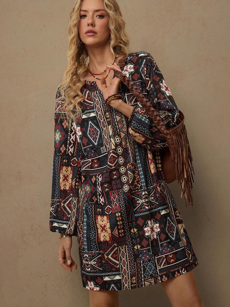 Freevana 女士复古印花长袖短裙