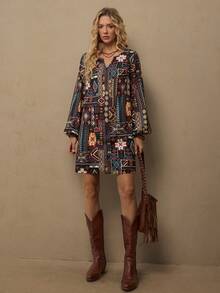 Freevana 女士复古印花长袖短裙