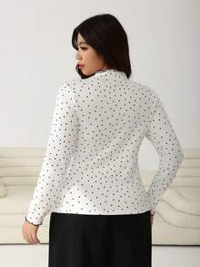 SHEIN EZwear Damska prążkowana koszulka z długim rękawem w groszki