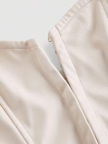 SHEIN Tall CURVE Áo ống đen chất liệu da PU trang trí nút bấm phía trước cỡ lớn - Màu be - Xem 3