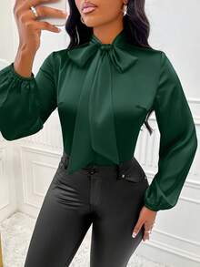 SOLERSUN Glossy And Elegant Apricot Colored Shirt For Women's Commuting, Casual Business, Christmas - Dark Green - View 6