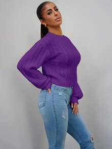 SAYEHFBABY Pulover casual cu mânecă tip felinar, culoare solidă, toamnă - Violet - Vizualizare 6