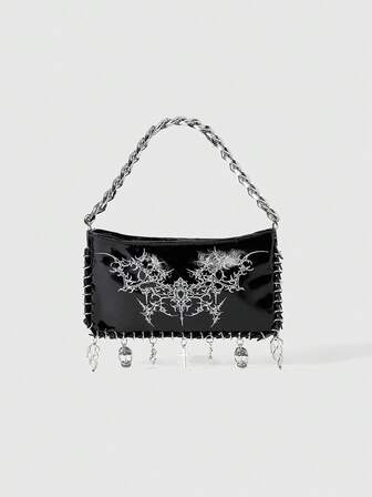 Goth Bolso de mensajero con decoración de cruz y araña de strass de moda