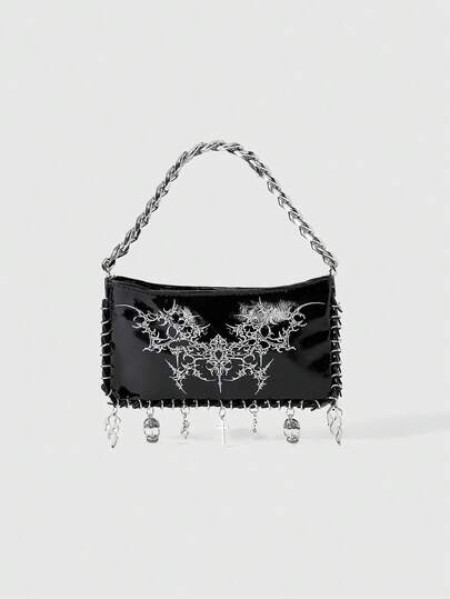 Goth Bolso de mensajero con decoración de cruz y araña de strass de moda