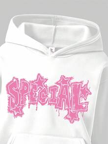 SHEIN ChillGRL 两件套少女星形字母印花保暖连帽卫衣搭配休闲阔腿牛仔裤，适合日常通勤和街拍穿搭，秋冬季 - 黑與白 - 查看 6