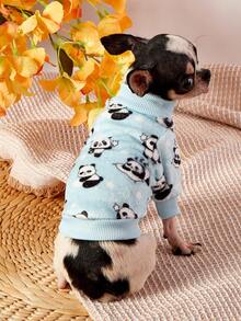 PETSIN 1件可爱熊猫法兰绒宠物服，加厚蓝色法兰绒保暖宠物服装 - 藍色 - 查看 5