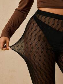 SHEIN VCAY Quần legging ren sọc đen đa năng cỡ lớn, quần dài gợi cảm dành cho nữ - màu đen - Xem 6