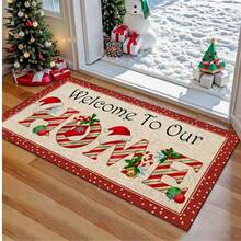 1件圣诞地毯，圣诞元素地毯，防滑节日门垫，柔软舒适，易于清洁，家居装饰，适用于卧室、客厅、餐厅、浴室入口 - 彩色 - 查看 5