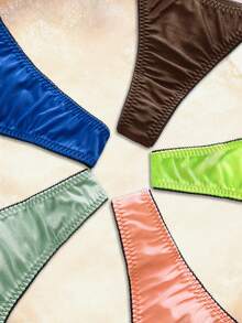Eraneu 5 PCS Women's Casual Sporty Thong Underwear Tie Dye Fabric With Sweet Tape Detail Colorful Panties Pack - Colorful - View 5