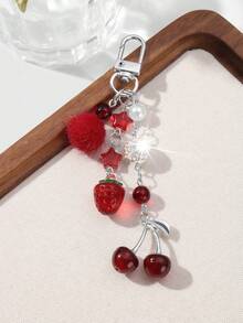 ROMWE Kawaii 1pc Y2K Chic Elegant High-Quality Silver Chain Star Dice Ribbon Bow Crystal Wing Heart Cherry Pendant Keychain, Suitable For Women/Girls Daily Wear, Holiday Gift - Burgundy-63 - View 4