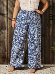 EMERY ROSE Plus Size Women Floral Print Loose Straight Leg Jeans - Multicolor - View 1