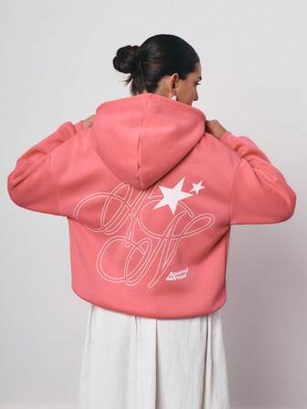 SURIMA Casual Peach Pink Minimalist Fuchsia Drawstring Hooded Long Sleeve Loose Fit Thick Hoodie Sweatshirt For Women, Suitable For Autumn/Winter