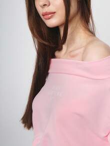 SURIMA 休闲露肩印花短款卫衣 - 淺粉色 - 查看 4