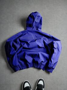 PAVTROS 男士夹克，休闲连帽夹克，纯色简约拉链，百搭时尚休闲款，开襟羊毛衫设计，这款夹克是送给朋友、丈夫、亲戚的绝佳礼物。 - 藍色 - 查看 2