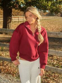 Sydney Algeri 女士宽松拉链连帽衫 - 酒紅色 - 查看 1