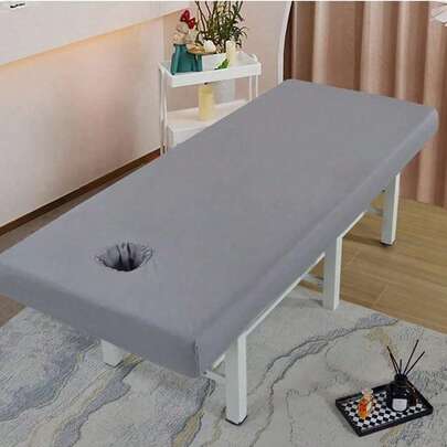 1 pieza Sábana ajustada impermeable y resistente al aceite para cama de masaje de salón de belleza, cubierta elástica completa para cama de masaje SPA con orificio (190*80cm)