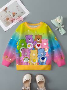 SHEIN X Care Bears 年轻女孩圆领长袖舒适秋冬啦啦熊睡前熊、好运熊、闪光熊、温柔熊卡通可爱彩色彩虹英文字母印花图案卫衣 - 白色 - 查看 4