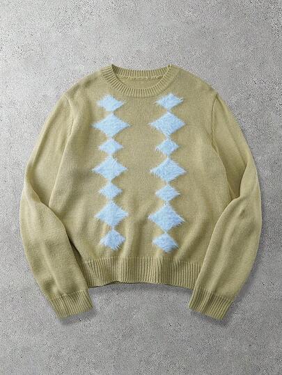 Jersey de cuello redondo con estampado geométrico casual para hombre, otoño/invierno