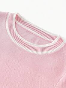 MOTF PREMIUM CONTRAST TRIM SHORT SLEEVE KNIT TOP KNIT PULLOVER FALL WINTER OUTFIT - Pink - View 5