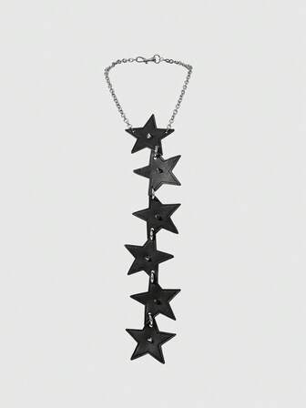 Goth 1pc Black Star Rivet Ring Chain Necklace Tie Decoration, Y2K Baddie Punk Style Unisex Accessory Suitable For Daily Wear, Party, Gathering, Shopping