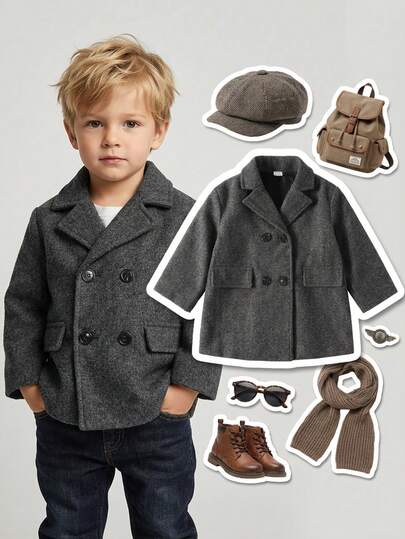 SHEIN Infant/Toddler Boys' Knit Fabric Casual Outfit, Comfortable Fabric, Suitable For Indoor And Outdoor Wear, Autumn/Winter Fall