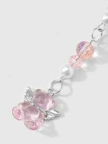 ROMWE Kawaii 1 chiếc móc khóa điện thoại/túi xách phong cách học thuật tối giản tinh tế & dễ thương dành cho nữ, dây bạc đính ngọc trai giả và pha lê hình tròn, ngôi sao, quả dâu tây và nơ hoạt hình, phù hợp để đeo hàng ngày, làm quà tặng ngày lễ Tình nhân. - Màu hồng - 70 - Xem 6