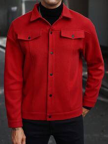 Manfinity Homme Abrigo largo de manga larga informal de un solo botonadura de unicolor para hombres, otoño/invierno - Rojo - Ver 4