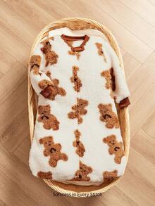 Cozy Pixies 1 个婴儿睡袋，加厚双面绒熊印花长袖睡袋。