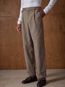 AKNOTIC Men's Khaki Casual Retro Fashion Suit Pants Pleated Trousers Men Sumwon Pants High Waisted Pants Men Checkered Shorts Men Plaid Pants - Khaki - View 6