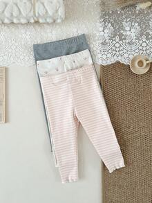 SHEIN 3pcs Baby Girls' Solid Color Leggings Set, Simple & Sweet Style, Loose Straight Fit, Suitable For Daily Outings, Casual Home, Outdoor Sports, And Party Occasions - Multicolor - View 4