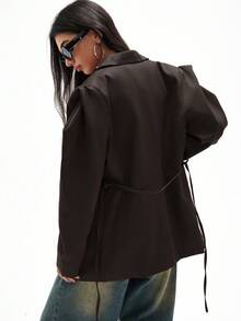 Aveloria Affinna 宽松休闲通勤百搭超宽肩廓形收腰设计纯色西装外套 - 咖啡棕 - 查看 2
