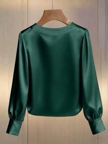 Franclia Women's Elegant Round Neck Pearl Embellished Long Sleeve T-Shirt, Suitable For Commuting