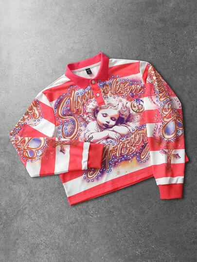 Street Life sweat-shirt ample à manches longues, imprimé et rayé, décontracté pour homme