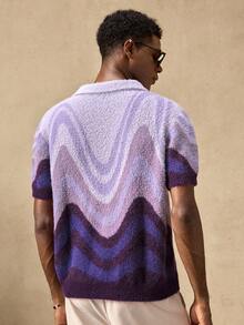 EASEVO Manfinity Brand - Men's Short Sleeve Half Chest Turndown Collar Sweater, Loose & Casual Knit Shirt Men S Resort Wear Men Buttoned Knitted Polo - Purple - View 4