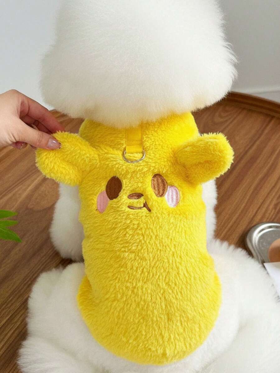 PETSIN 1 Atuendo para mascotas con estilo japonés e coreano Ins, aislamiento de peluche, color amarillo limón, ropa para perros y gatos, chaleco bordado de oso de peluche, se puede quitar - Amarillo - Ver 1