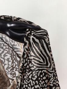 Amplova Women's Mini Dress, Leopard Print Flocked, Sexy Backless, Sheer Mesh Sleeves, Front Slit, Autumn/Winter Open Back Dress Zebra Print Dress - Multicolor - View 11