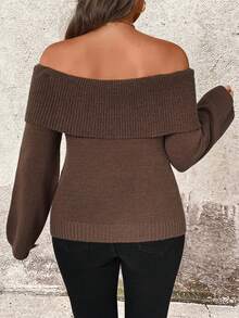 EMERY ROSE 1pc Women Plus Size One-Shoulder Elegant Fitted Sweater - Camel - View 2