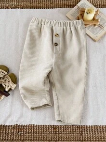 SHEIN Young Young Boy Elastic Waist Corduroy Pants, School Jogger Trousers, Spring/Summer Bottoms Little Boy Pants Toddler Pants - Apricot - View 8