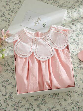 Souflis Souflis Baby Girls' Elegant Floral Collar Design Long Sleeve Loose A-Line Dress, Soft & Gentle Fabric, Suitable For Babies, Autumn/Winter