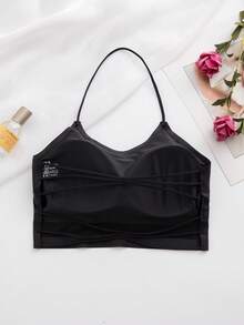 女士无痕露背文胸，带衬垫交叉露背吊带背心 - 黑色 - 查看 6