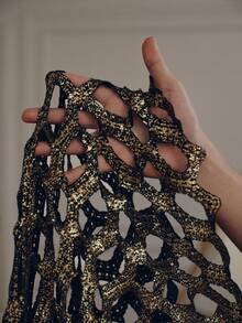 Anewsta Elegant Rope Knot Crochet Openwork Embroidered Gold Foil Skirt, Suitable For Summer, Beach, Festival, Holiday - Black - View 9