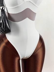 Amplova Women's Fashionable Sexy Mesh Patchwork Sleeveless Bodysuit, Suitable For Outdoor Spring/Summer Wear - White - View 10